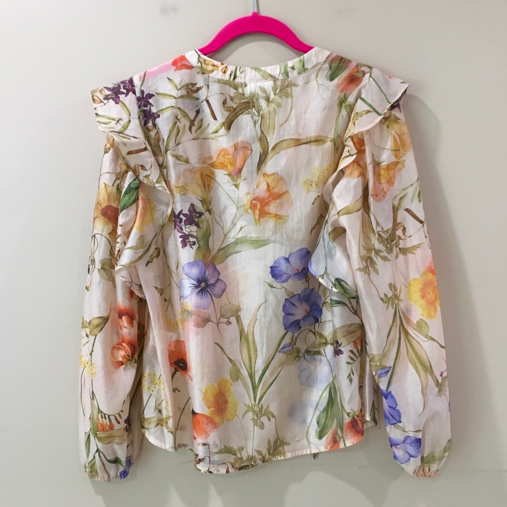 NWT Bailey 44 Floral Ruffle Shoulder Long Sleeve Multicolor Blouse Top Womens M - Picture 2 of 7